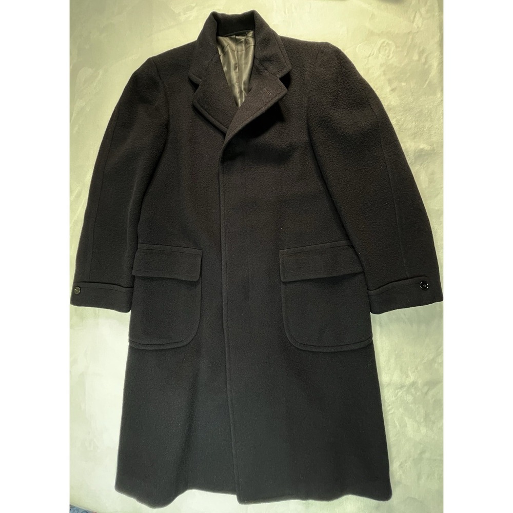 ALPACUNA Topcoat‎ Mens Small Jacket Wool Dark Navy Blue Button Front FLAW